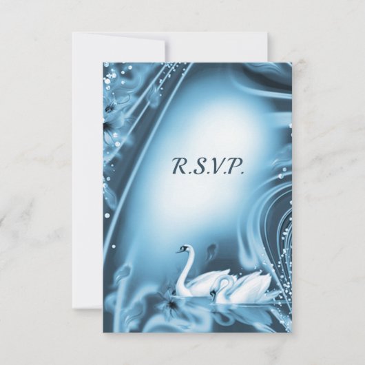 Elégant Romantique Bleu Swan amour mariage RSVP (Devant)
