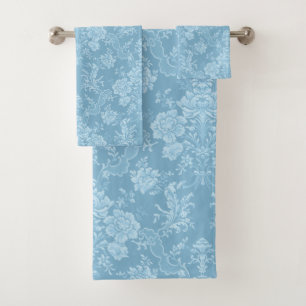 Élégant Romantique Chic Floral Damask-Pastel Bleu