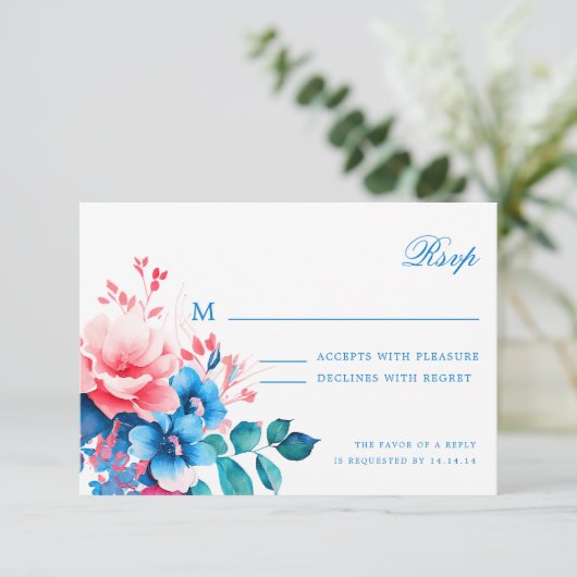 Elégant Romantique Floral Script Wedding RSVP (Debout devant)