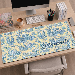 Élégant Romantique Jaune Turquoise Toile de Jouy