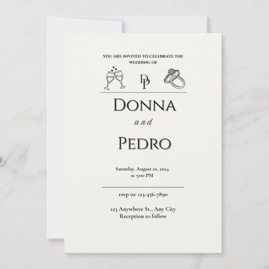 Élégant romantique monogramme Classic Faire-part d (Devant)