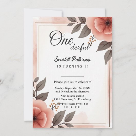 Elegant Romantisch Bloemen Lijst Rustiek 1e verjaa Kaart (Voorkant)