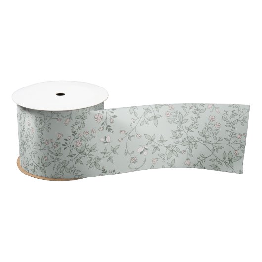 Elegant Romantisch  Bloemenpatroon Sage Lint (Spoel)