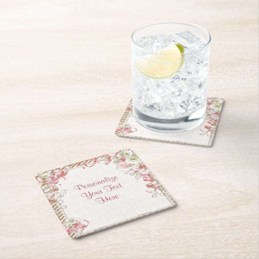 Elegant & Romantisch Bloementuin Bloemenscherm Vierkante Kartonnen Onderzetter (Insitu)