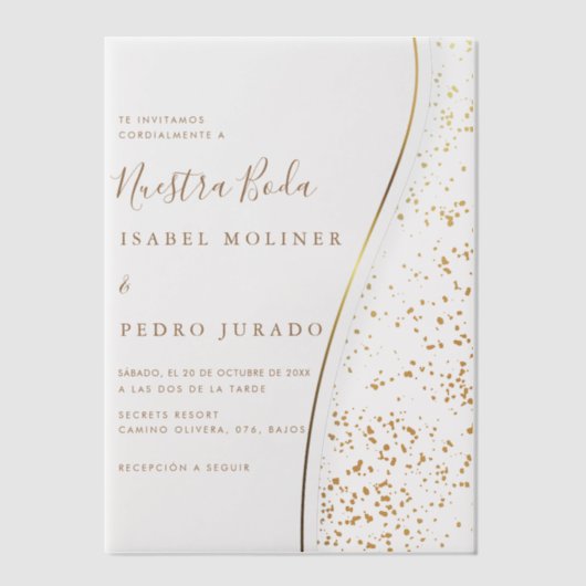 Elegant Romantisch Goud Nuestra Boda Spaans Bruilo Vellum Uitnodigingen (Voorkant)