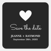 Elegant Romantisch Hart Zwart Bruiloft Save the da Vierkante Sticker (Voorkant)