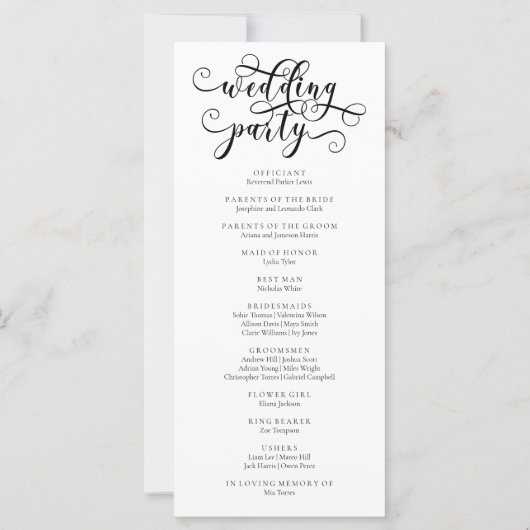 Elegant romantisch kalligrafie bruiloft programma (Achterkant)