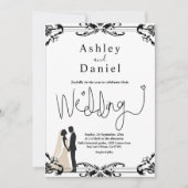 Elegant Romantisch Koppel Zwart-Wit Trouwen Kaart (Voorkant)
