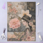 Elegant Romantisch Meisje Bloemen Abstracte Kunst Tissuepapier (Craft)