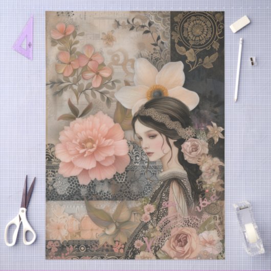 Elegant Romantisch Meisje Bloemen Abstracte Kunst Tissuepapier (Craft)