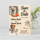 Elegant Romantisch Paar Comic Book Save the Date Kaart (Staand voorkant)