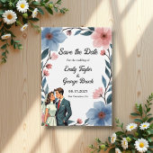 Elegant Romantisch Paar Waterverf Bloemenbruiloft Save The Date