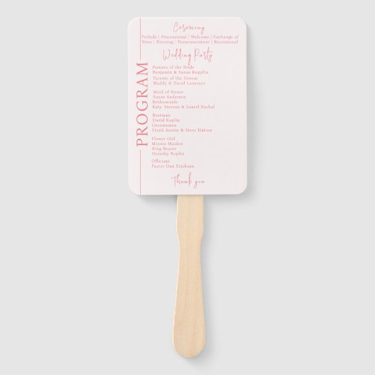 Elegant Romantisch Script Blush Roze Huwelijksprog Handwaaier (Voorkant)