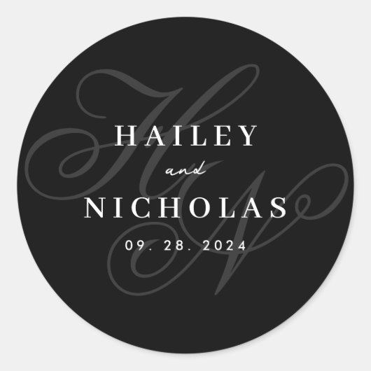 Elegant Romantisch Script Monogram Bruiloft Sticke Ronde Sticker (Voorkant)