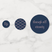 Elegant Romantisch Script Navy & Blush Confetti (Voorkanten)