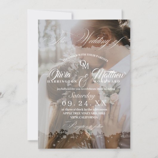 Elegant Romantisch Script Wit Huwelijk Kaart (Voorkant)