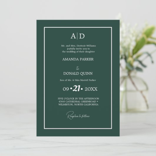 Elegant & Romantisch Smaragd groen Monogram Bruilo Kaart (Staand voorkant)