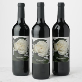 Elegant & Romantisch Witte Roos Personaliseren Wijn Etiket