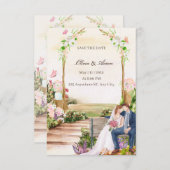 Elegant Romantische Tuin Koppel Illustratie Bewaar Kaart (Voorkant / Achterkant)