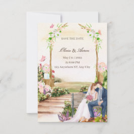 Elegant Romantische Tuin Koppel Illustratie Save Kaart