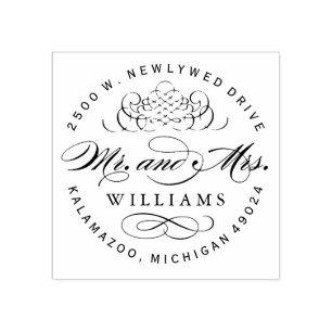 Elegant Rond Mr en Mevrouw Monogram Retouradres Rubberstempel
