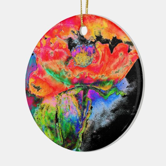 Elegant rood abstract bloemenschilderij waterverf keramisch ornament (Links)