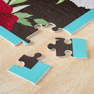 Elegant rood-blauw bloempatroon op donkerbruin legpuzzel
