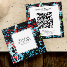 Elegant Rood Blauw QR Code Kleurrijk Geschilderd P Vierkante Visitekaartje