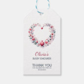 Elegant rood bloemenhart Dank u Baby shower Cadeaulabel (Voorkant)