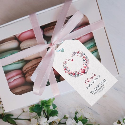 Elegant rood bloemenhart Dank u Baby shower Cadeaulabel
