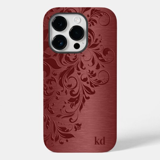 Elegant rood bloemenkant op rood Case-Mate iPhone case (Achterkant)