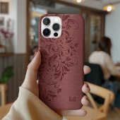 Elegant rood bloemenkant op rood Case-Mate iPhone case
