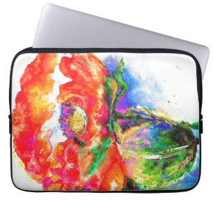 Elegant rood bloemenschilderij waterverf laptop sleeve
