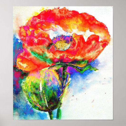 Elegant rood bloemenschilderij waterverf poster (Voorkant)