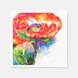 Elegant rood bloemenschilderij waterverf servet