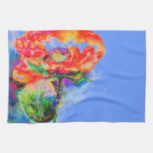 Elegant rood bloemenschilderij waterverf theedoek