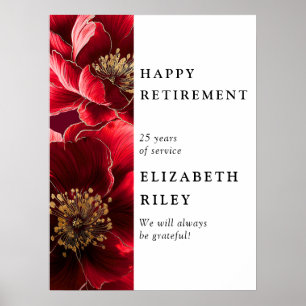Elegant rood bloemmotief gelukwensen met pensioen poster