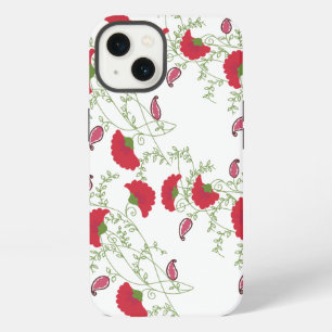 . Elegant rood bloempatroon wit Samsung Galaxy iPhone 13 Hoesje