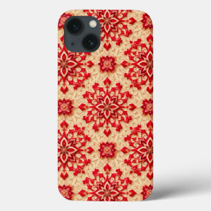 Elegant rood en beige sierpatroon iPhone 13 hoesje