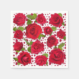 Elegant rood en donkerroze bloemrozenpatroon servet