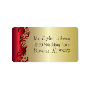 Elegant Rood- en Gold Florid Wedding Design Etiket