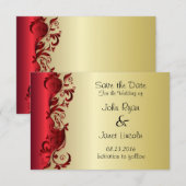 Elegant Rood- en Gold Florid Wedding Design Save The Date (Voorkant / Achterkant)