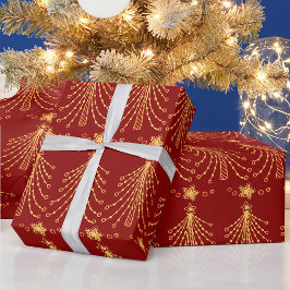 Elegant Rood- en Gold-kerstboomverlichting Cadeaupapier