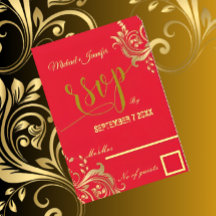 Elegant rood en goud aangepaste ontwerp bruiloft