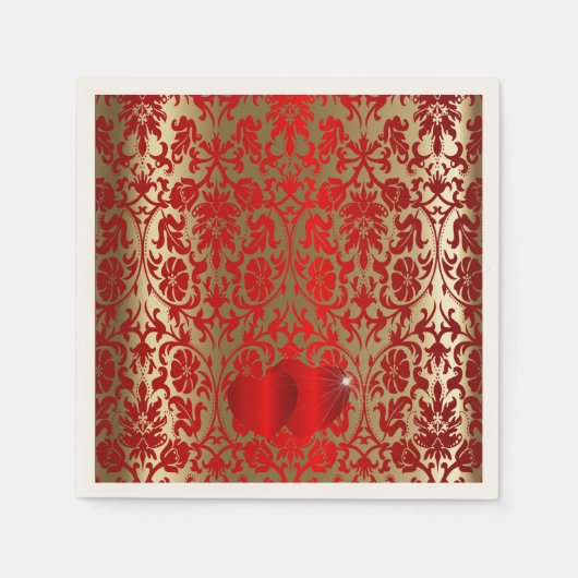 Elegant Rood en Goud Damaskpatroon Servet (Voorkant)
