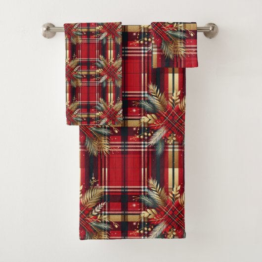 Elegant Rood en Goud Feestelijk Plaid Bad Handdoek (Insitu)