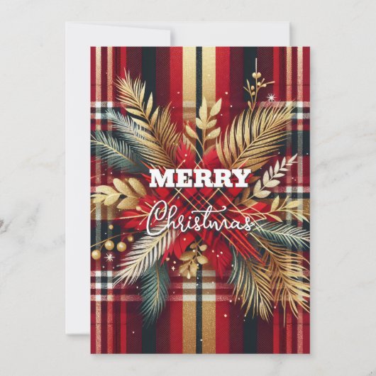 Elegant Rood en Goud Feestelijk Plaid Feestdagenkaart (Voorkant)