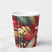 Elegant Rood en Goud Feestelijk Plaid Papieren Bekers (Voorkant)