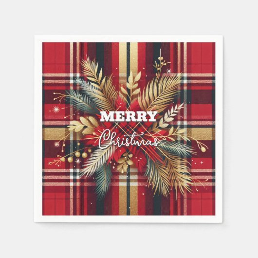 Elegant Rood en Goud Feestelijk Plaid Servet (Voorkant)