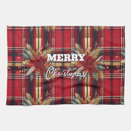 Elegant Rood en Goud Feestelijk Plaid Theedoek (Horizontaal)